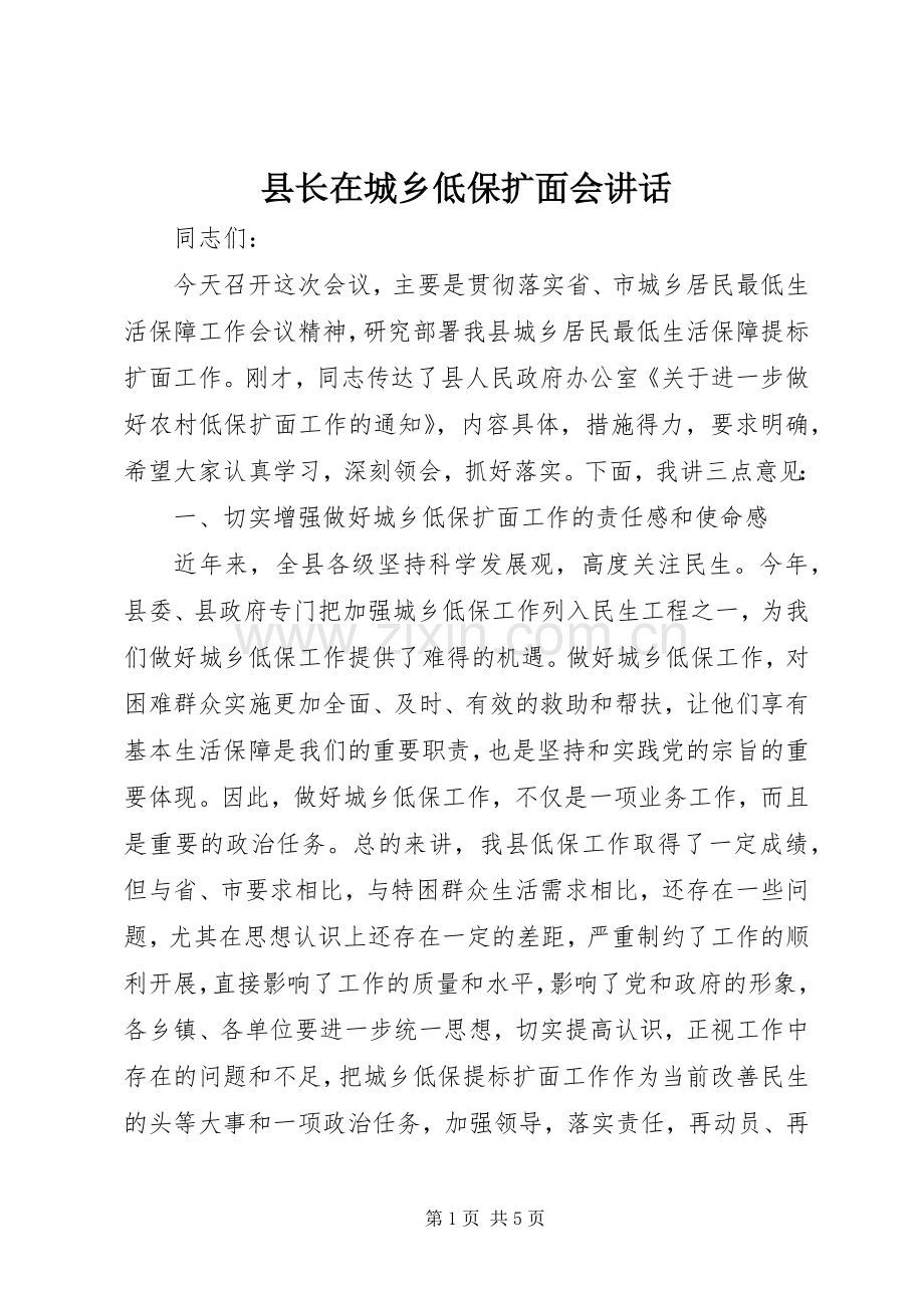 县长在城乡低保扩面会讲话.docx_第1页