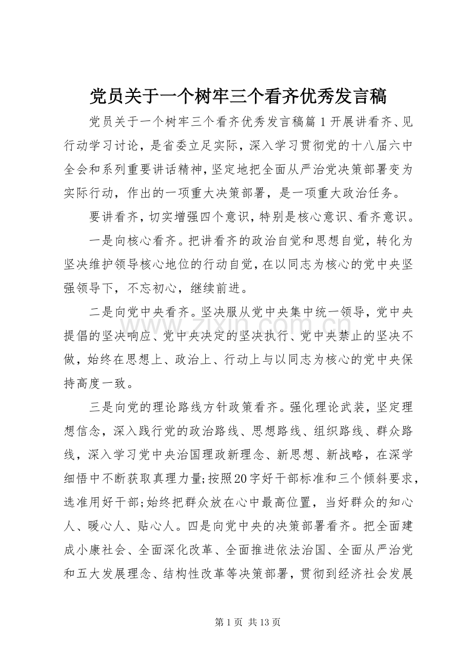 党员关于一个树牢三个看齐优秀发言稿.docx_第1页