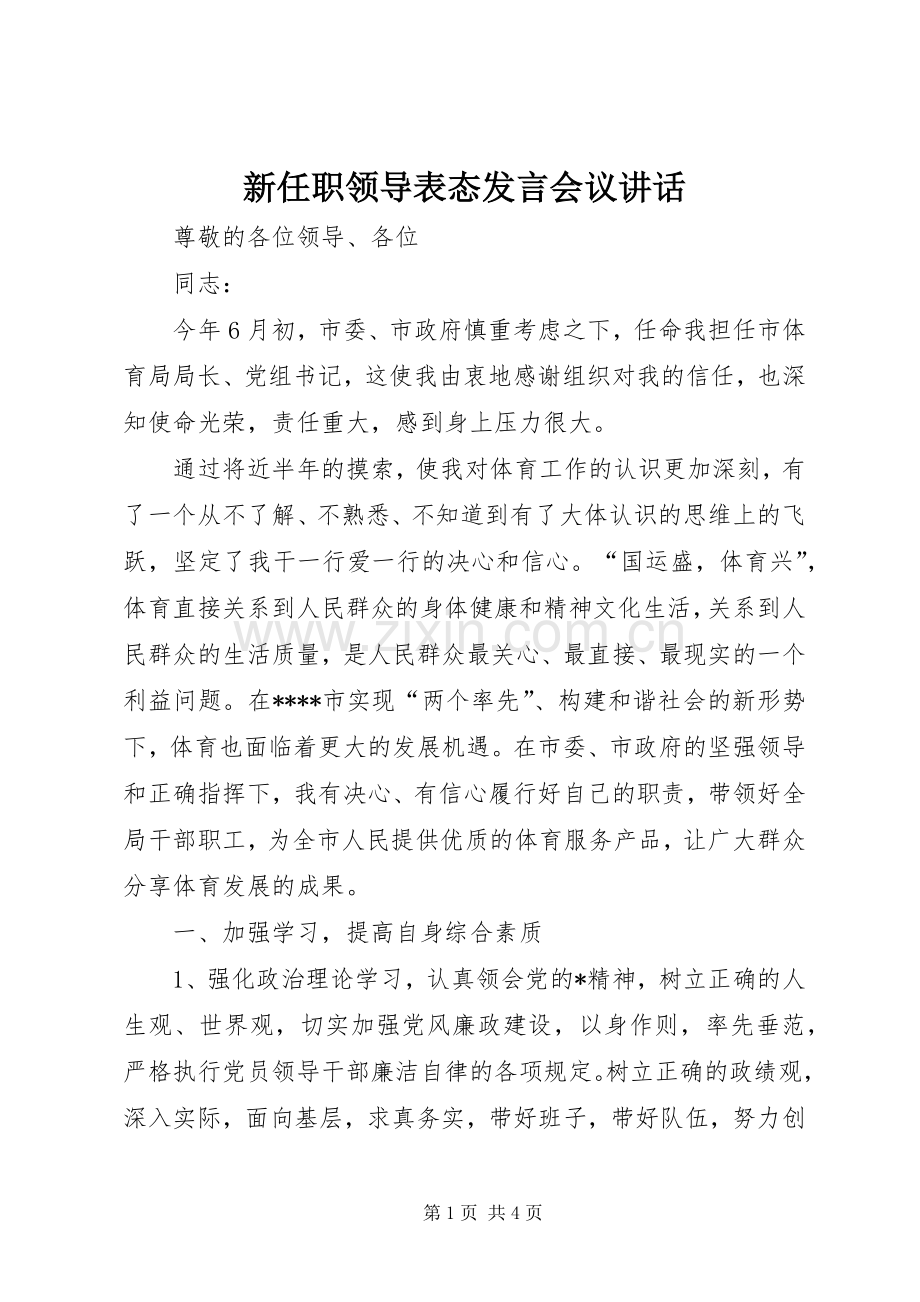 新任职领导表态发言会议讲话.docx_第1页