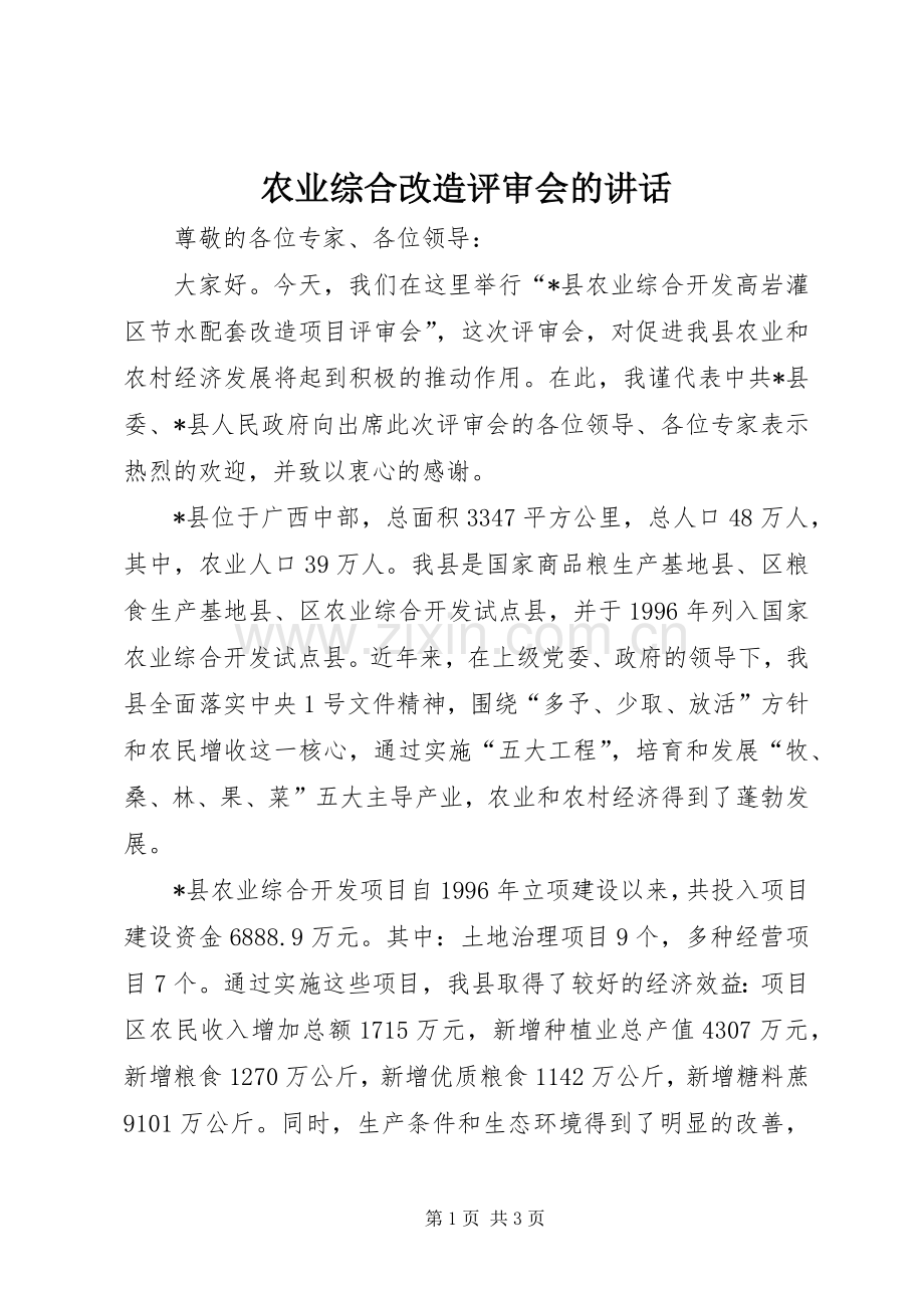 农业综合改造评审会的讲话.docx_第1页