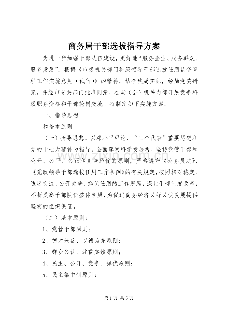 商务局干部选拔指导实施方案.docx_第1页