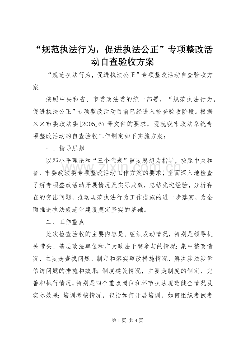 “规范执法行为促进执法公正”专项整改活动自查验收实施方案.docx_第1页