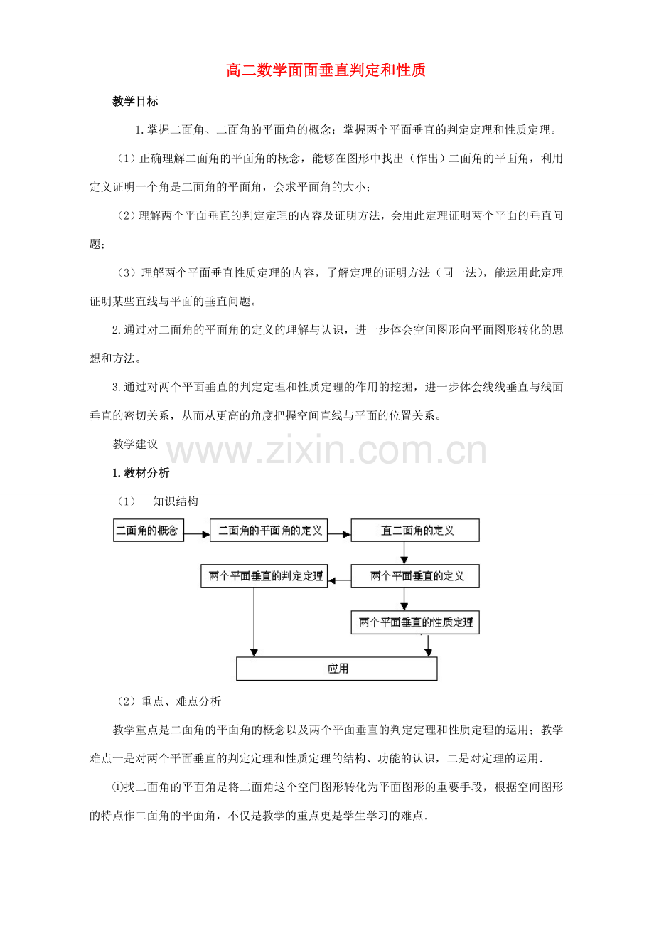 高二数学面面垂直判定和性质 课件.doc_第1页