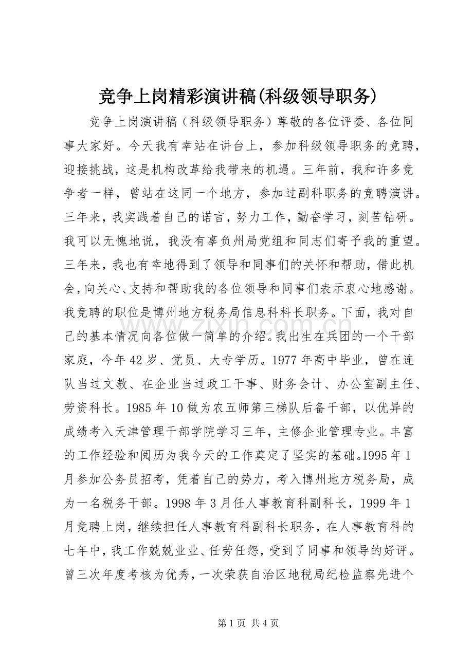 竞争上岗精彩演讲稿(科级领导职务).docx_第1页