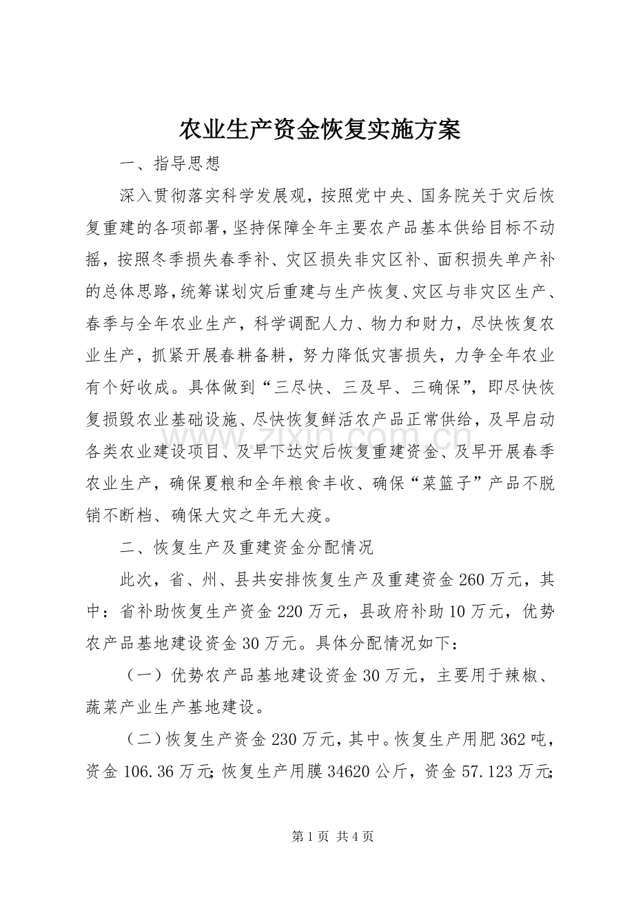 农业生产资金恢复方案.docx_第1页