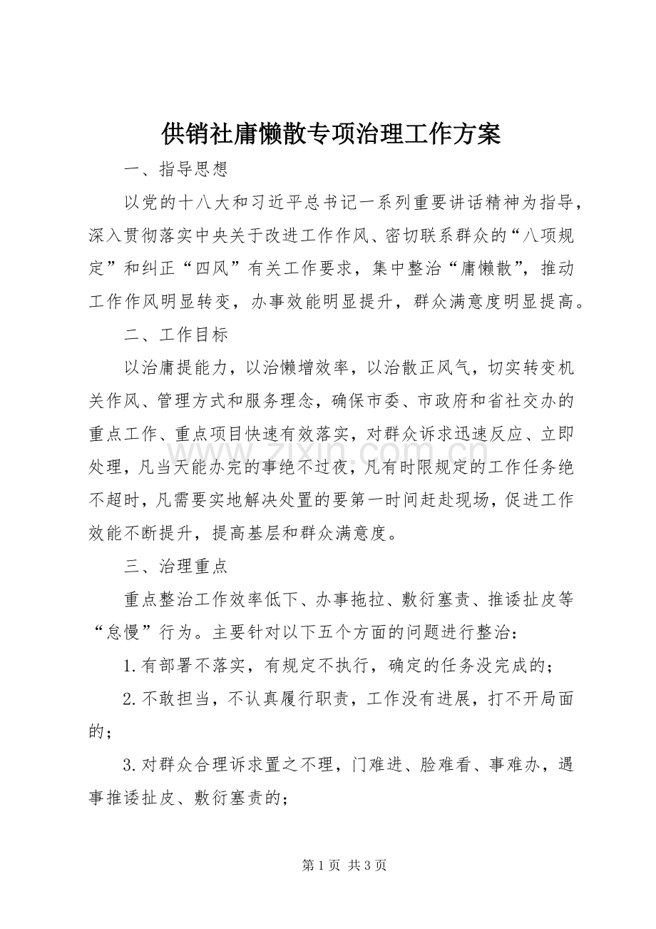 供销社庸懒散专项治理工作实施方案.docx_第1页