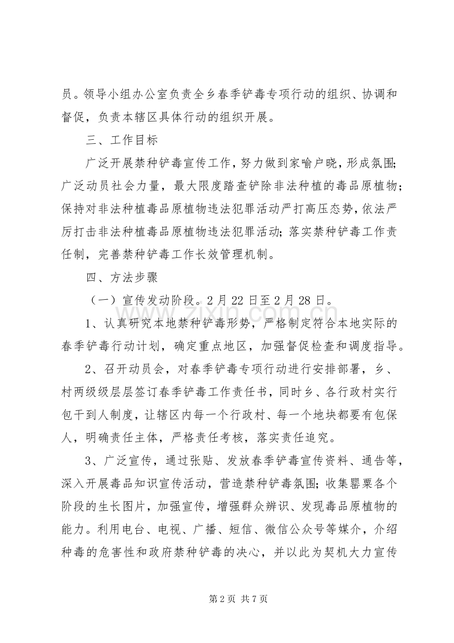 XX年春季铲毒专项行动工作实施方案范文大全.docx_第2页