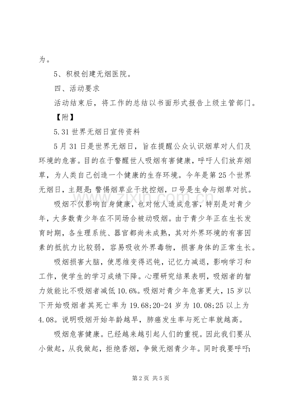 医院无烟日宣传活动实施方案.docx_第2页