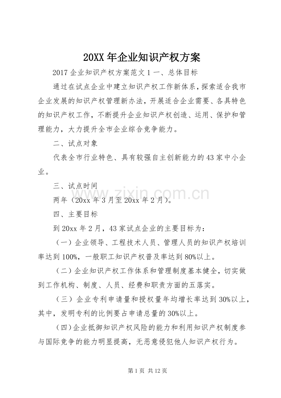 XX年企业知识产权实施方案.docx_第1页