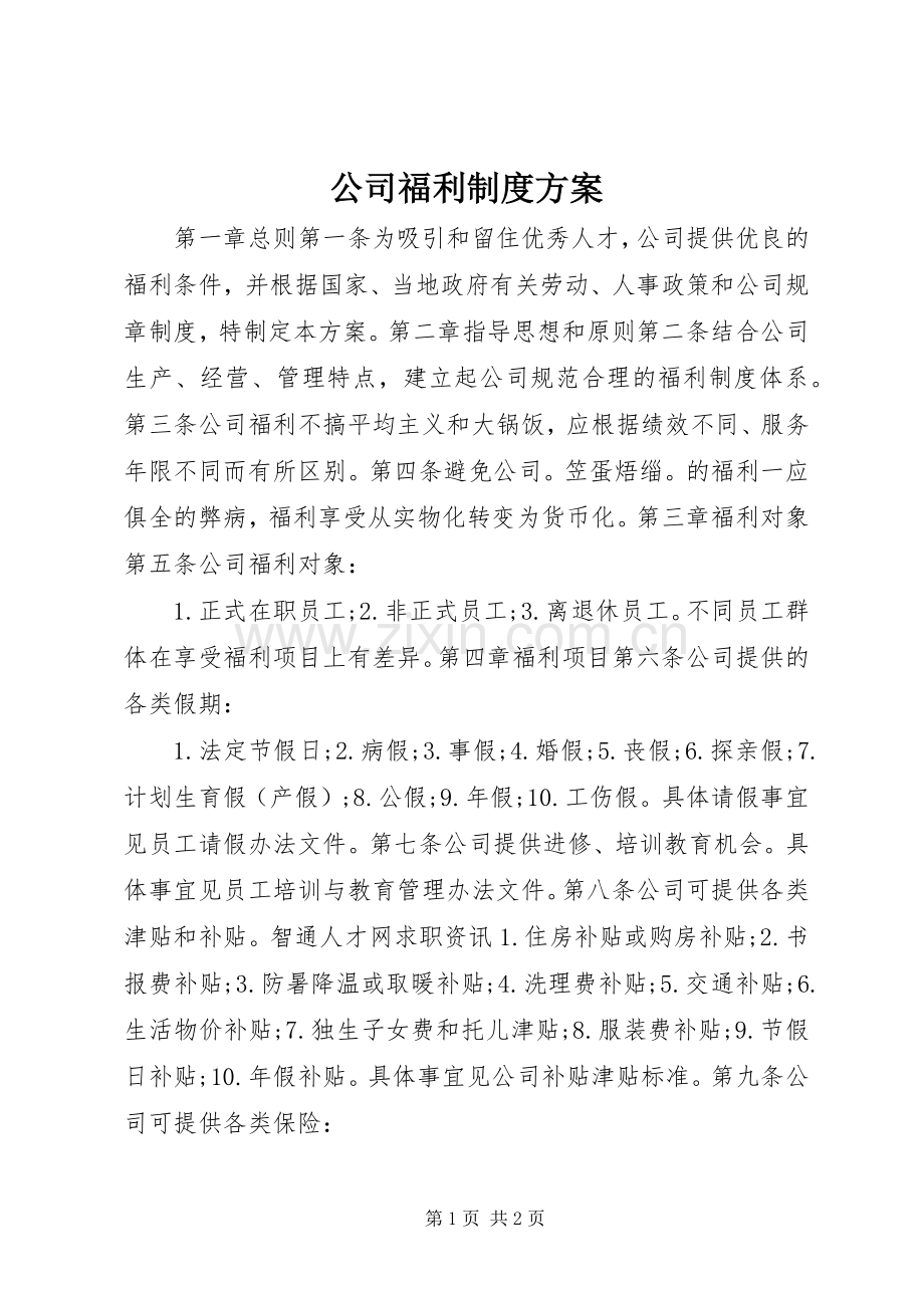 公司福利制度实施方案.docx_第1页