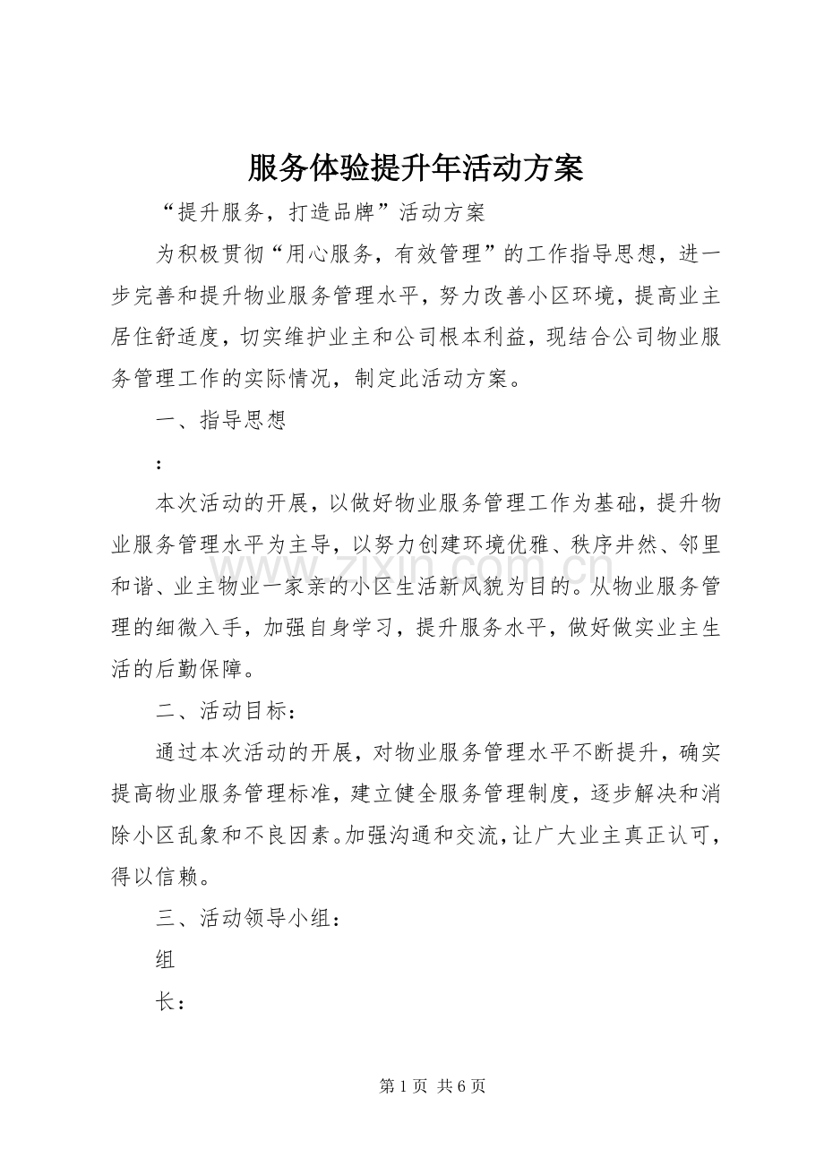 服务体验提升年活动实施方案 .docx_第1页