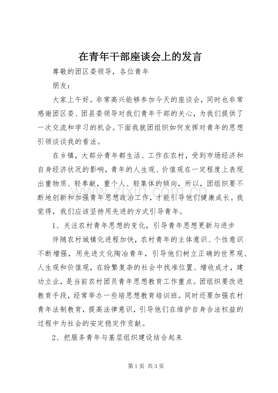 在青年干部座谈会上的发言.docx_第1页