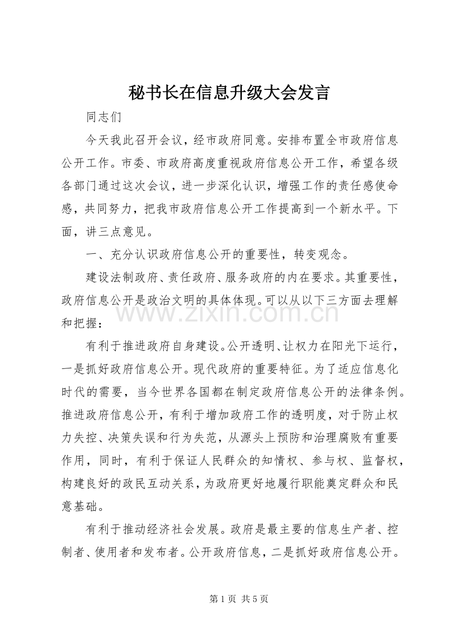 秘书长在信息升级大会发言.docx_第1页