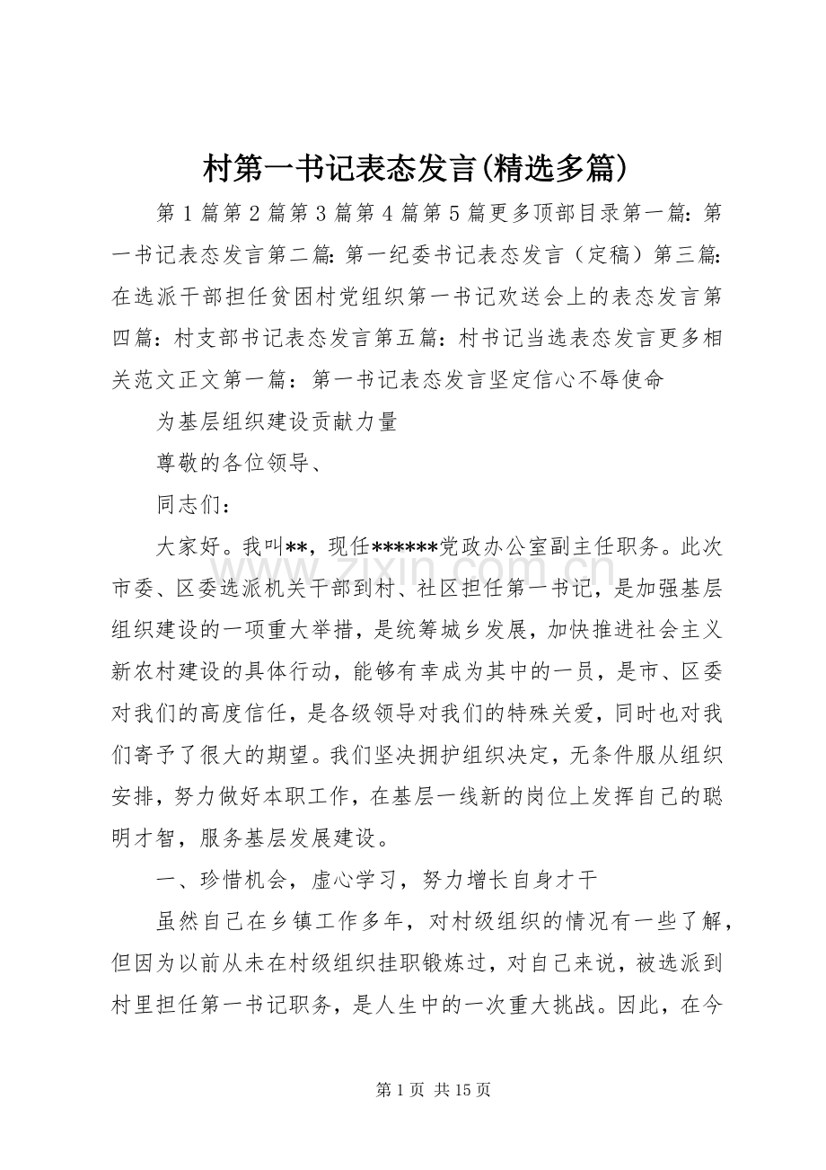 村第一书记表态发言(多篇).docx_第1页