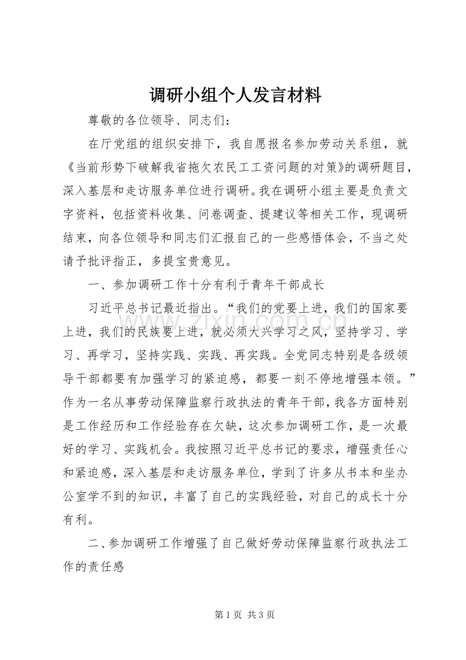 调研小组个人发言材料.docx_第1页