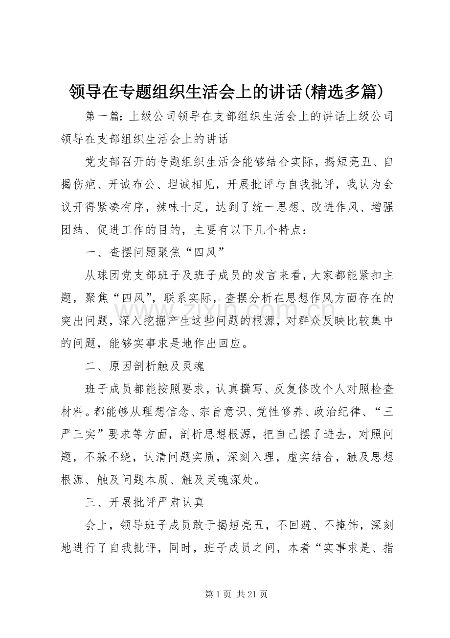 领导在专题组织生活会上的讲话(多篇).docx_第1页