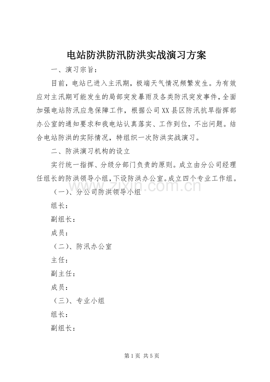 电站防洪防汛防洪实战演习实施方案.docx_第1页