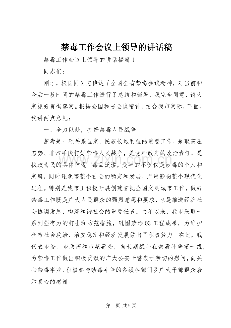 禁毒工作会议上领导的讲话稿.docx_第1页