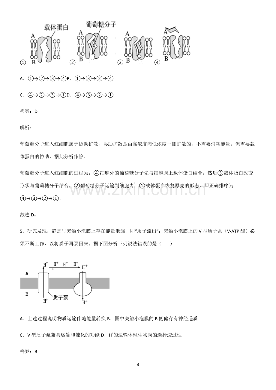 通用版高中生物必修一细胞的物质输入和输出高频考点知识梳理.pdf_第3页