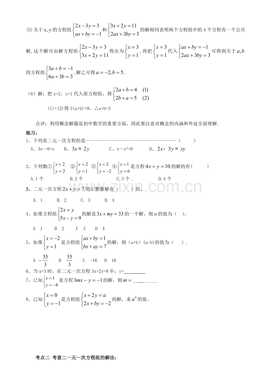 七年级数学下册-《二元一次方程组》考点例析-华东师大版.doc_第2页