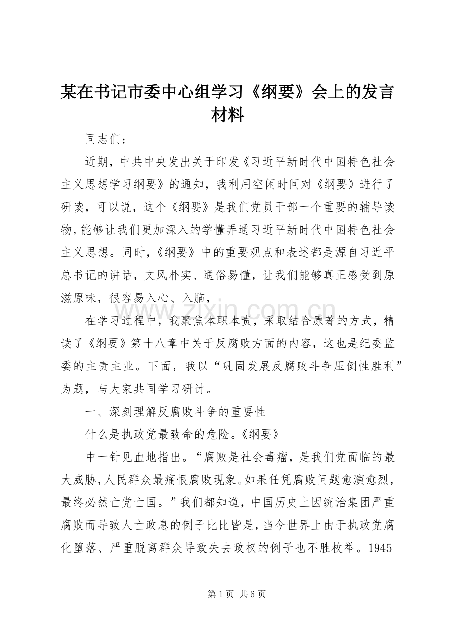 某在书记市委中心组学习《纲要》会上的发言材料提纲.docx_第1页