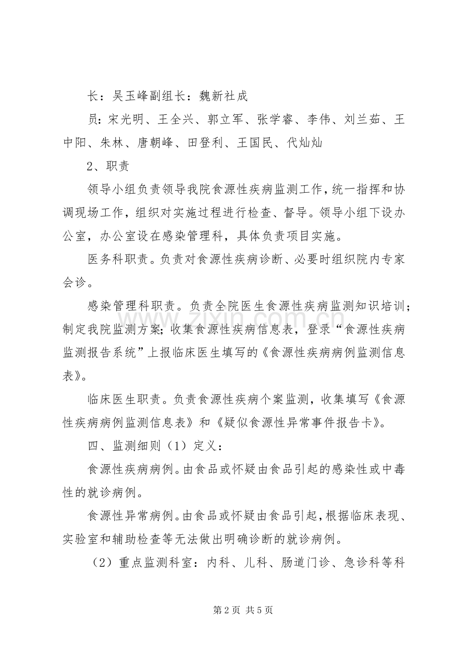 XX县区中心医院食源性疾病监测实施方案.docx_第2页