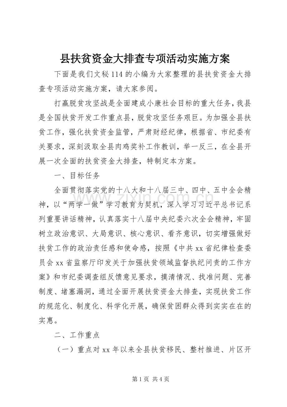 县扶贫资金大排查专项活动方案.docx_第1页