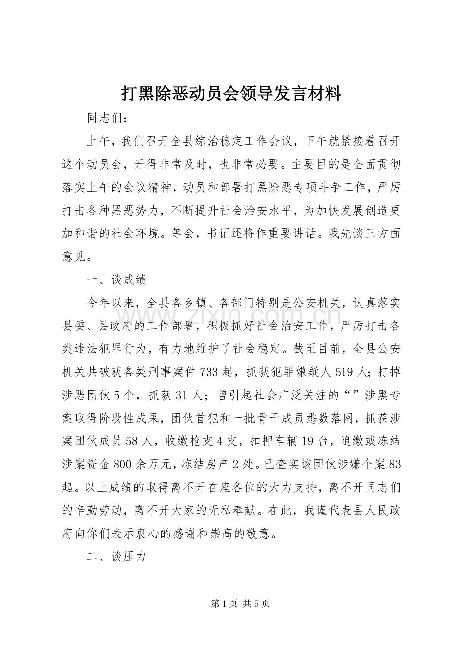 打黑除恶动员会领导发言材料.docx_第1页