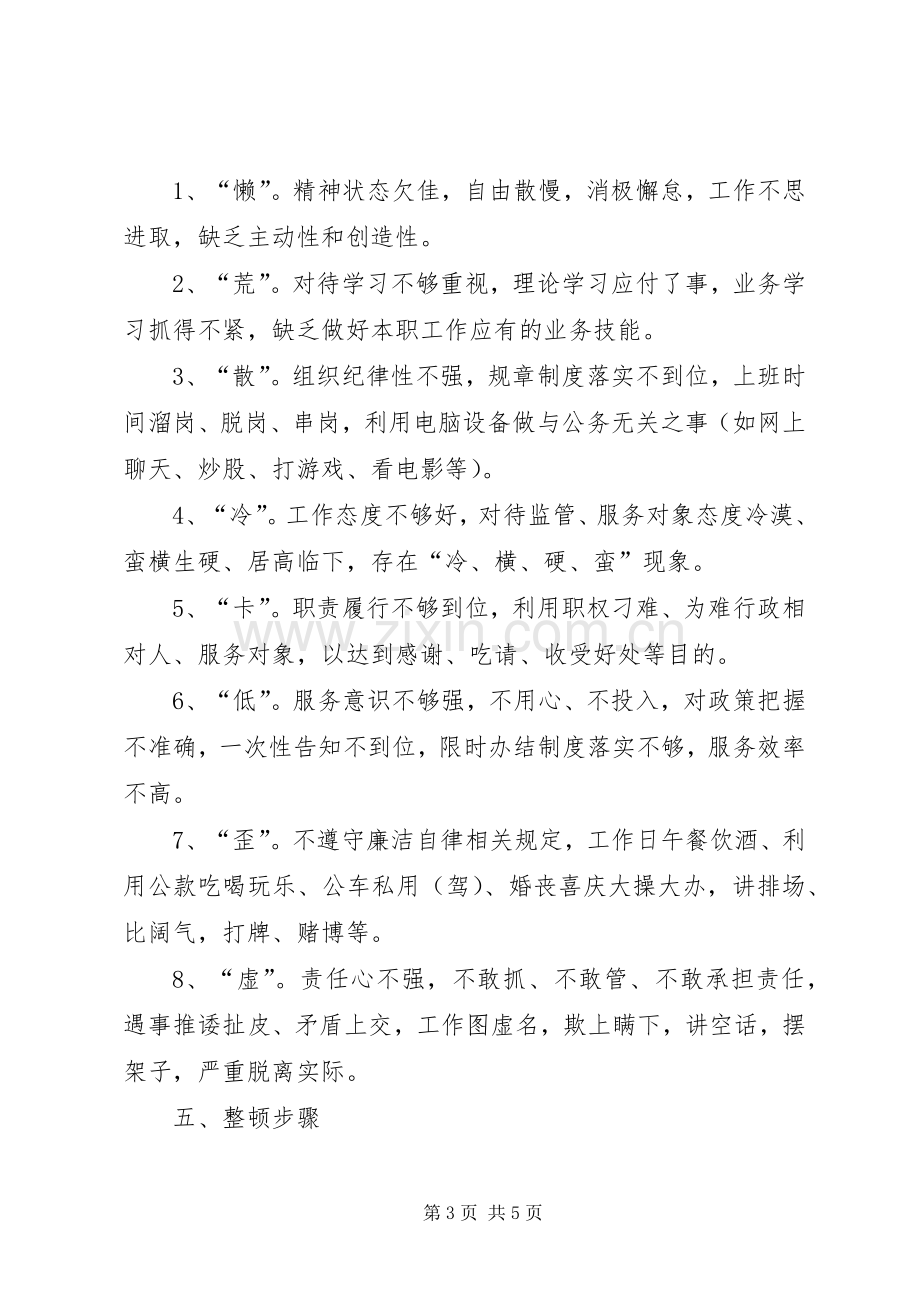 民政局关于开展作风集中整顿活动的方案.docx_第3页