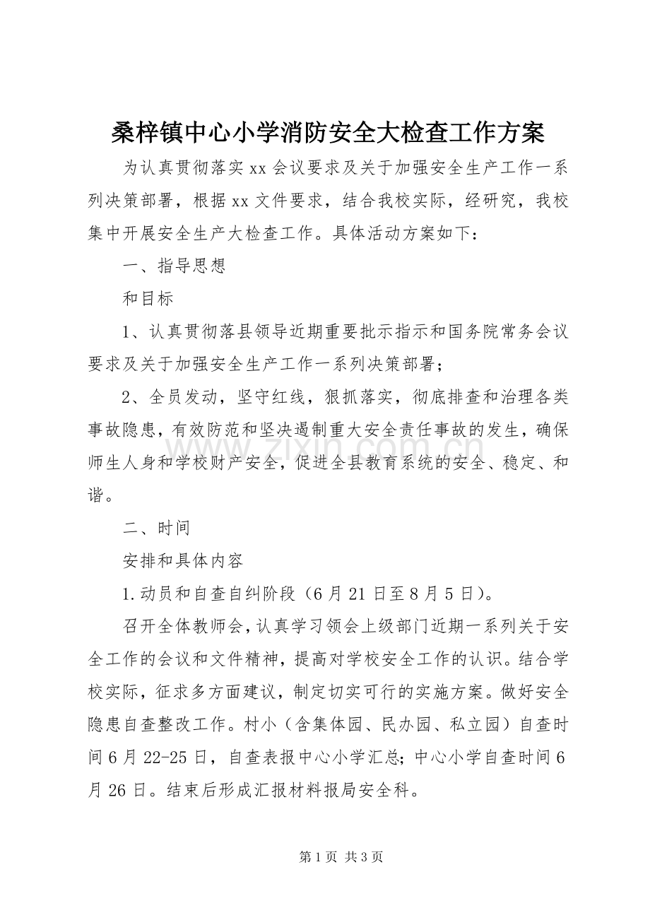 桑梓镇中心小学消防安全大检查工作实施方案 .docx_第1页