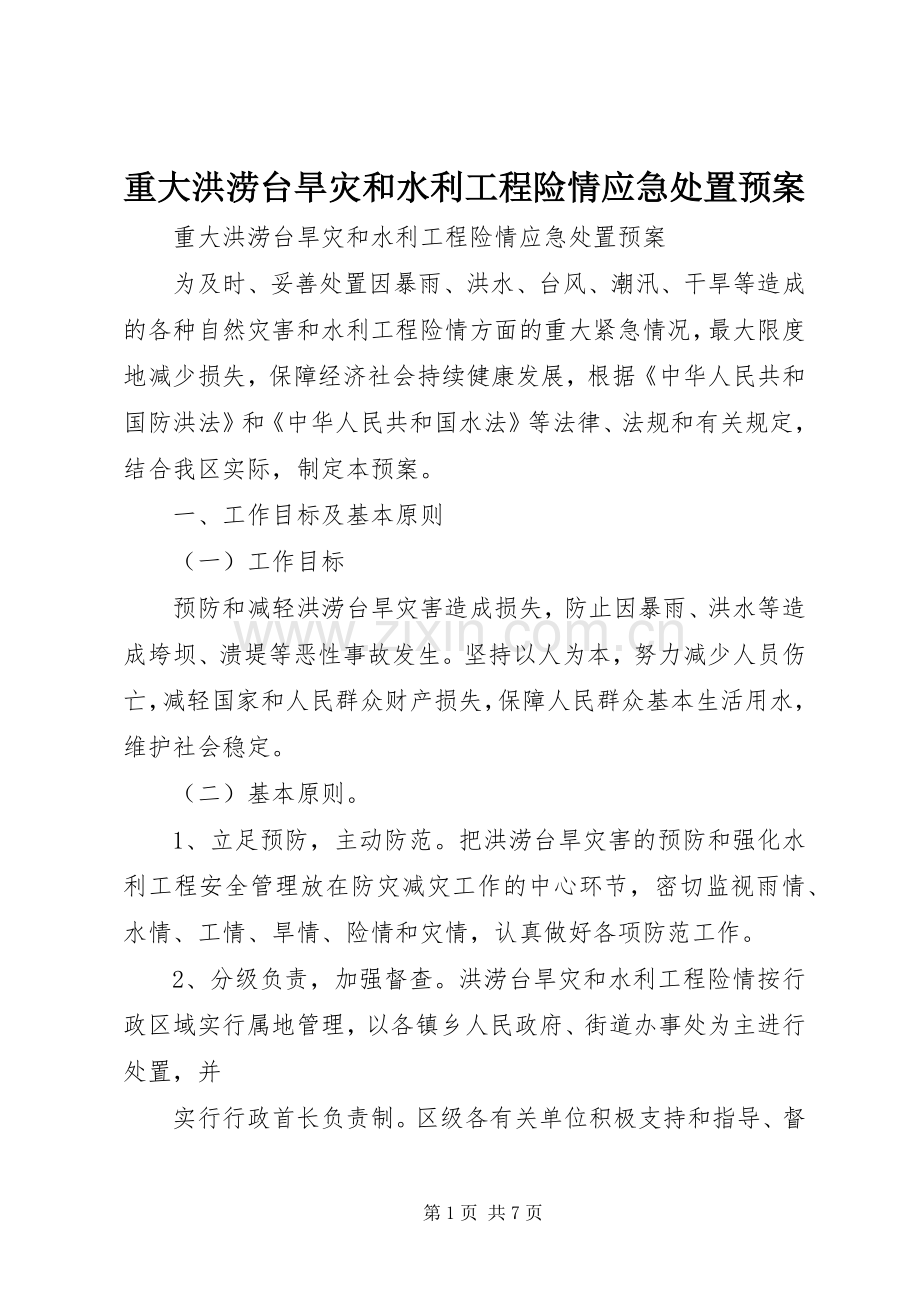 重大洪涝台旱灾和水利工程险情应急预案.docx_第1页