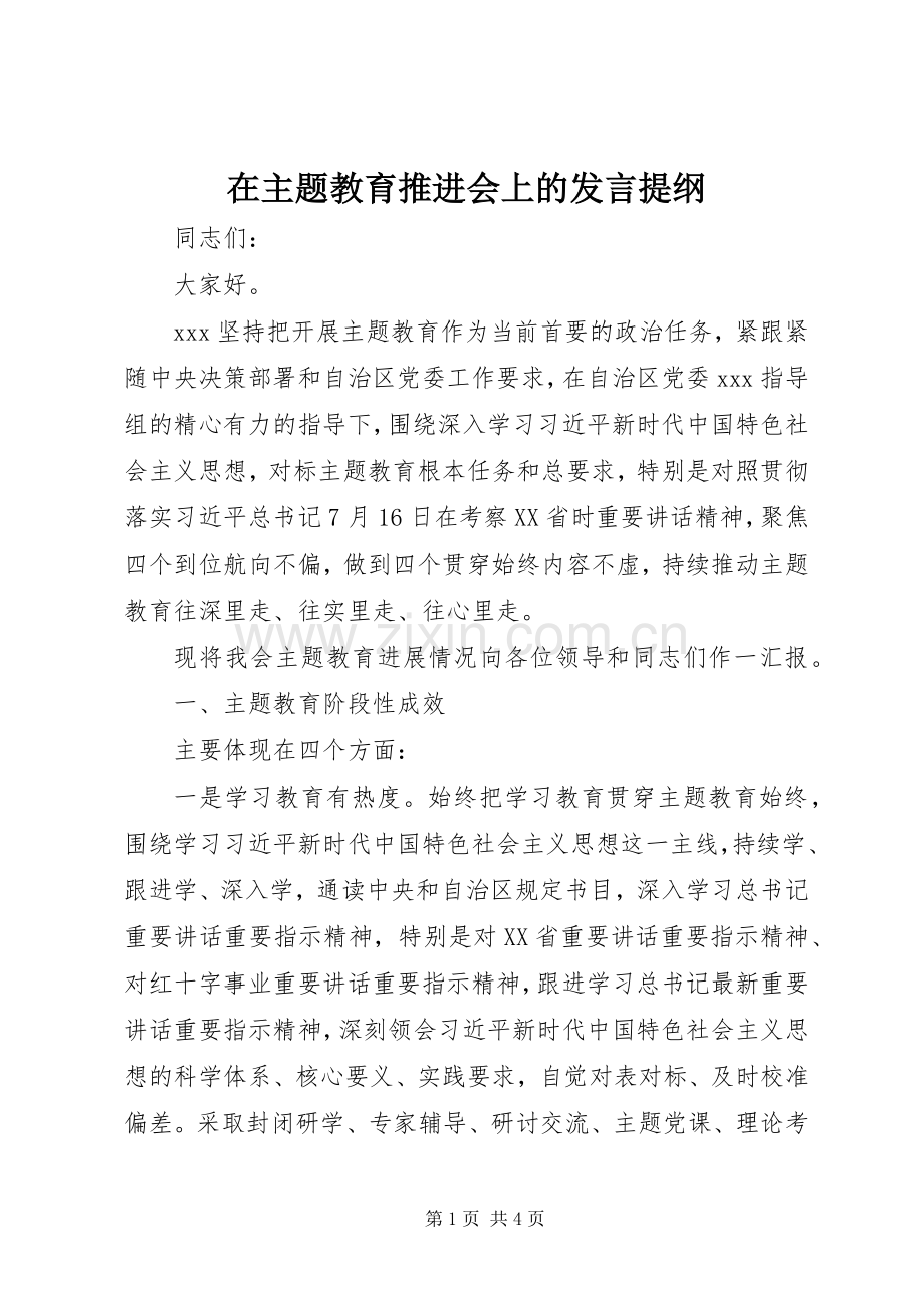 在主题教育推进会上的发言提纲.docx_第1页