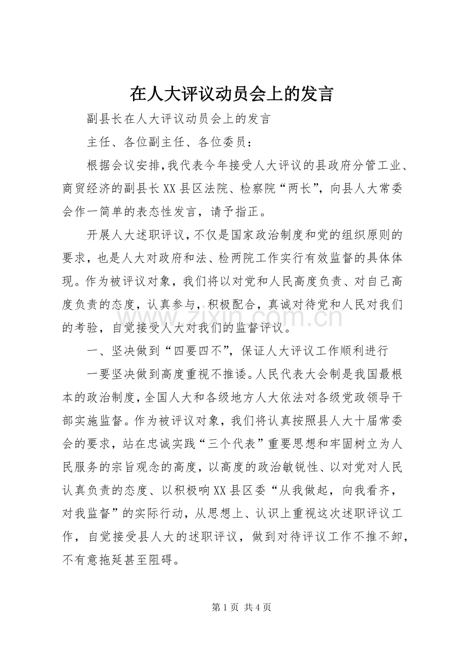 在人大评议动员会上的发言材料.docx_第1页