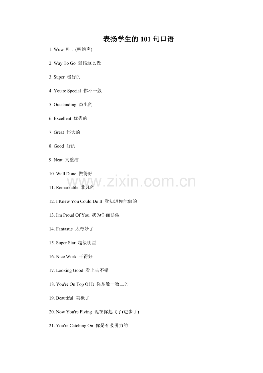 表扬学生的101句口语.doc_第1页