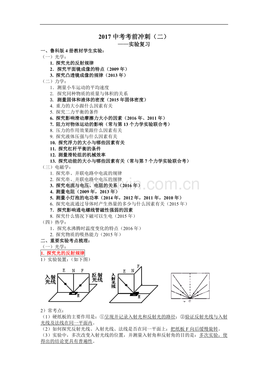 物理中考冲刺-实验题.doc_第1页