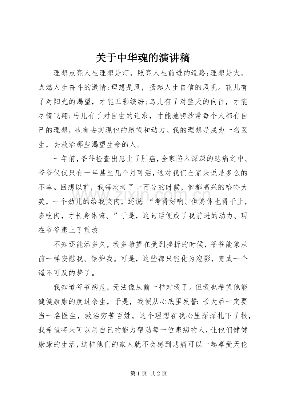 关于中华魂的演讲稿.docx_第1页