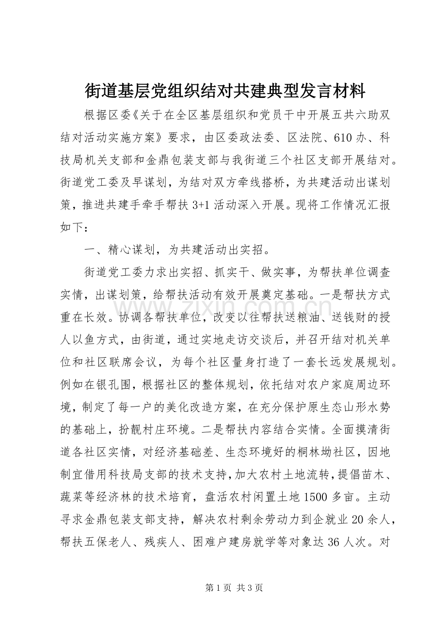 街道基层党组织结对共建典型发言材料.docx_第1页