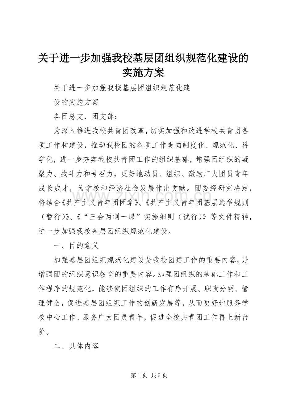 关于进一步加强我校基层团组织规范化建设的方案.docx_第1页