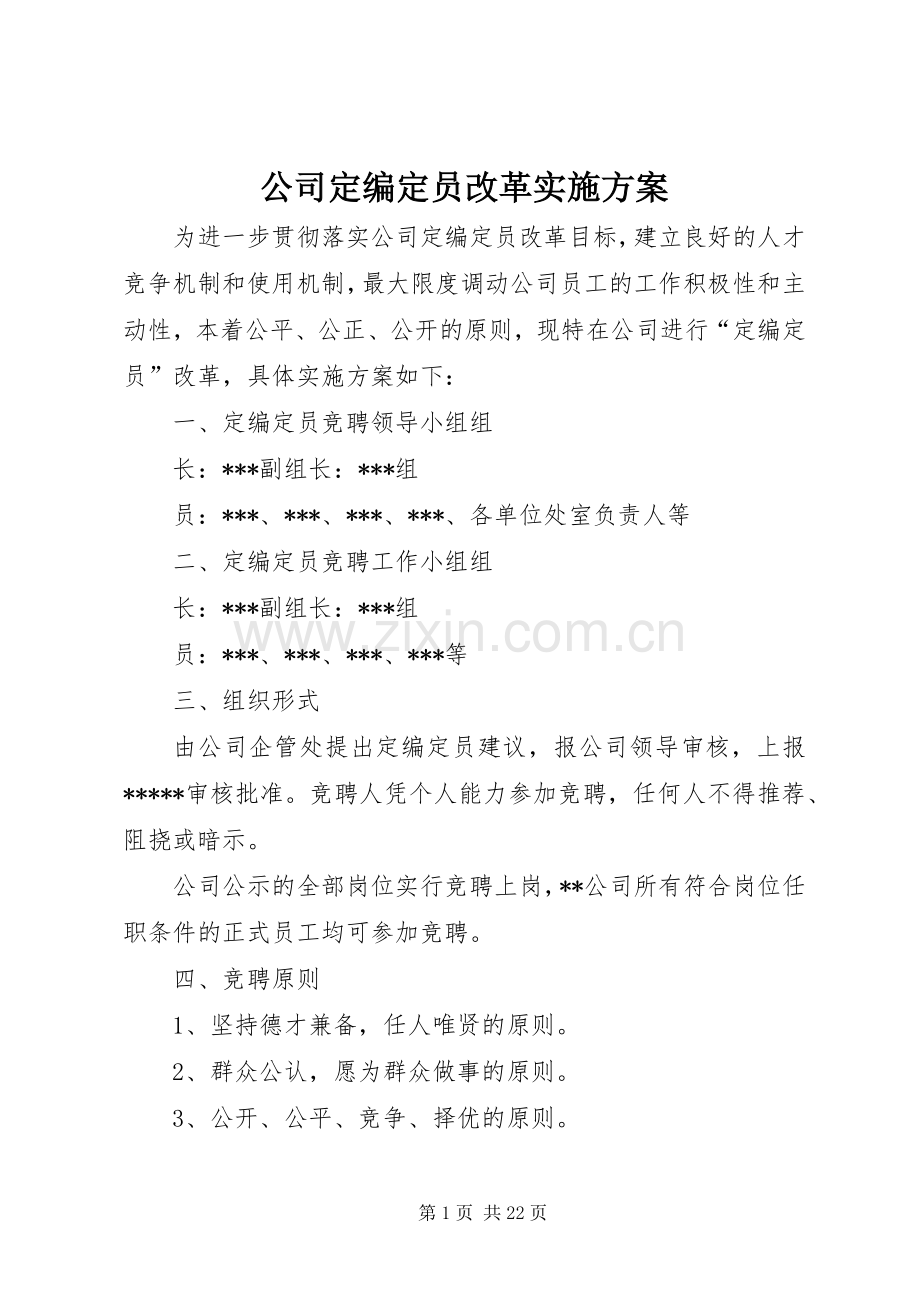 公司定编定员改革方案.docx_第1页