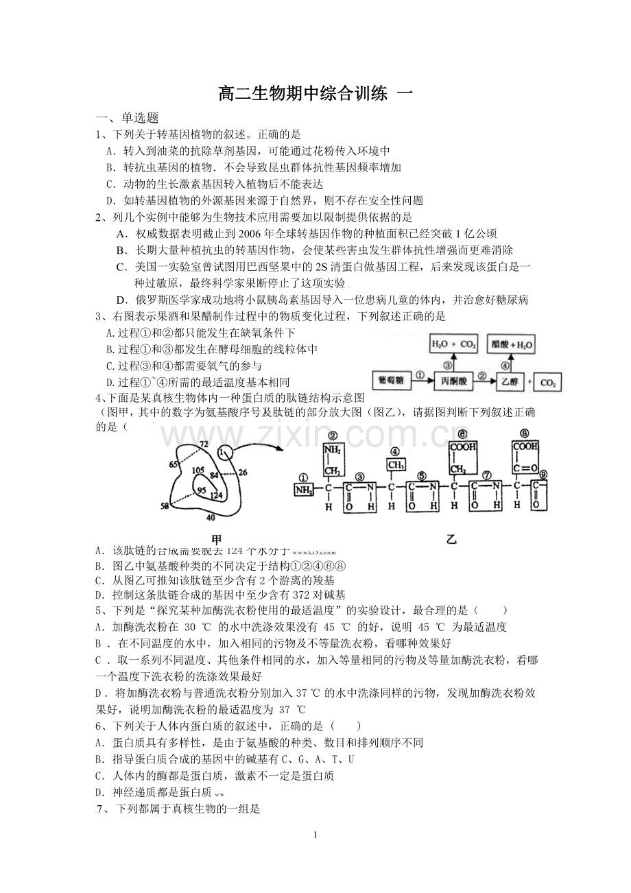 高二生物期中综合训练一.doc_第1页