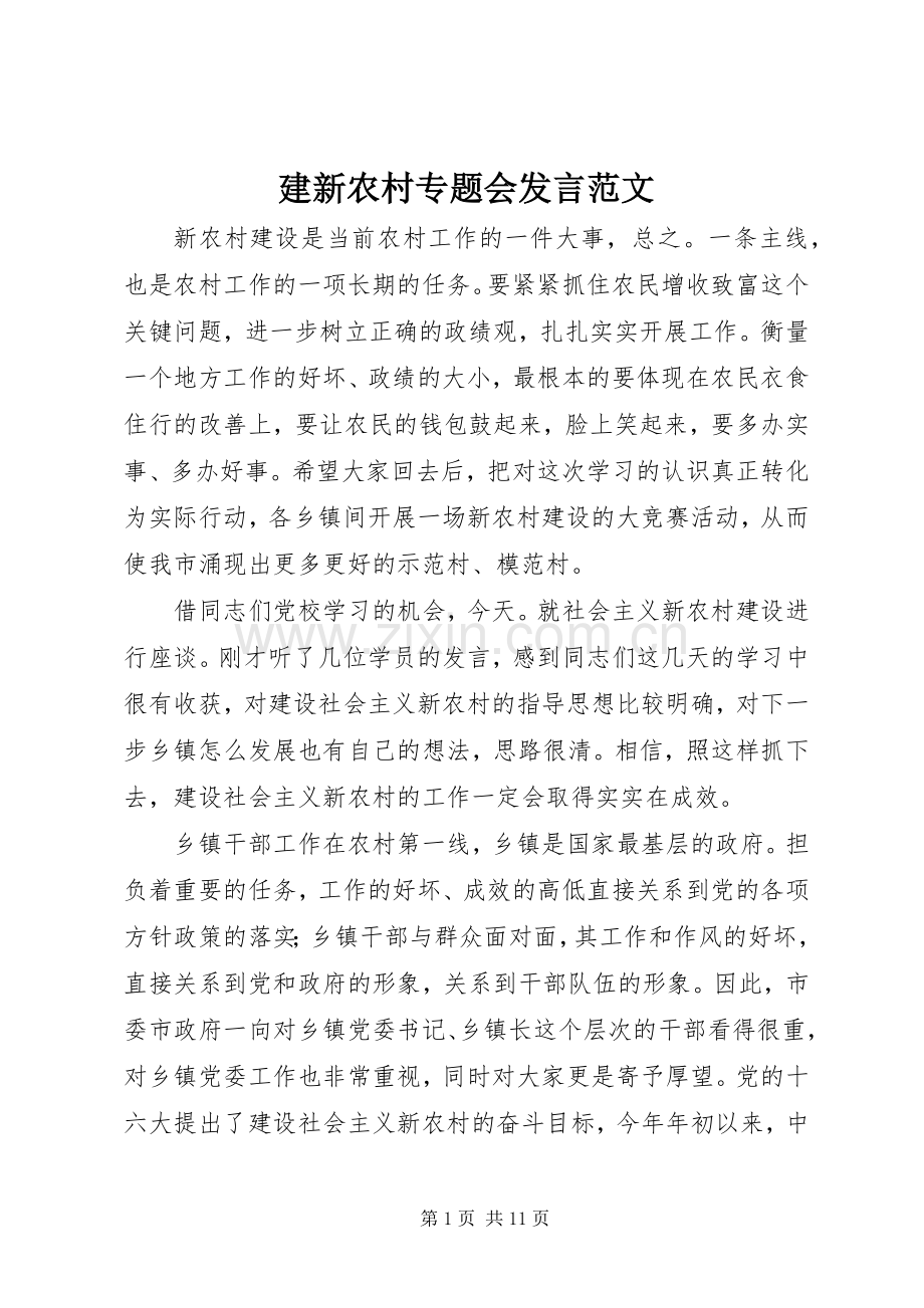 建新农村专题会发言范文.docx_第1页