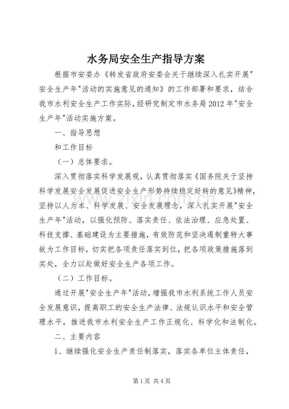 水务局安全生产指导实施方案.docx_第1页