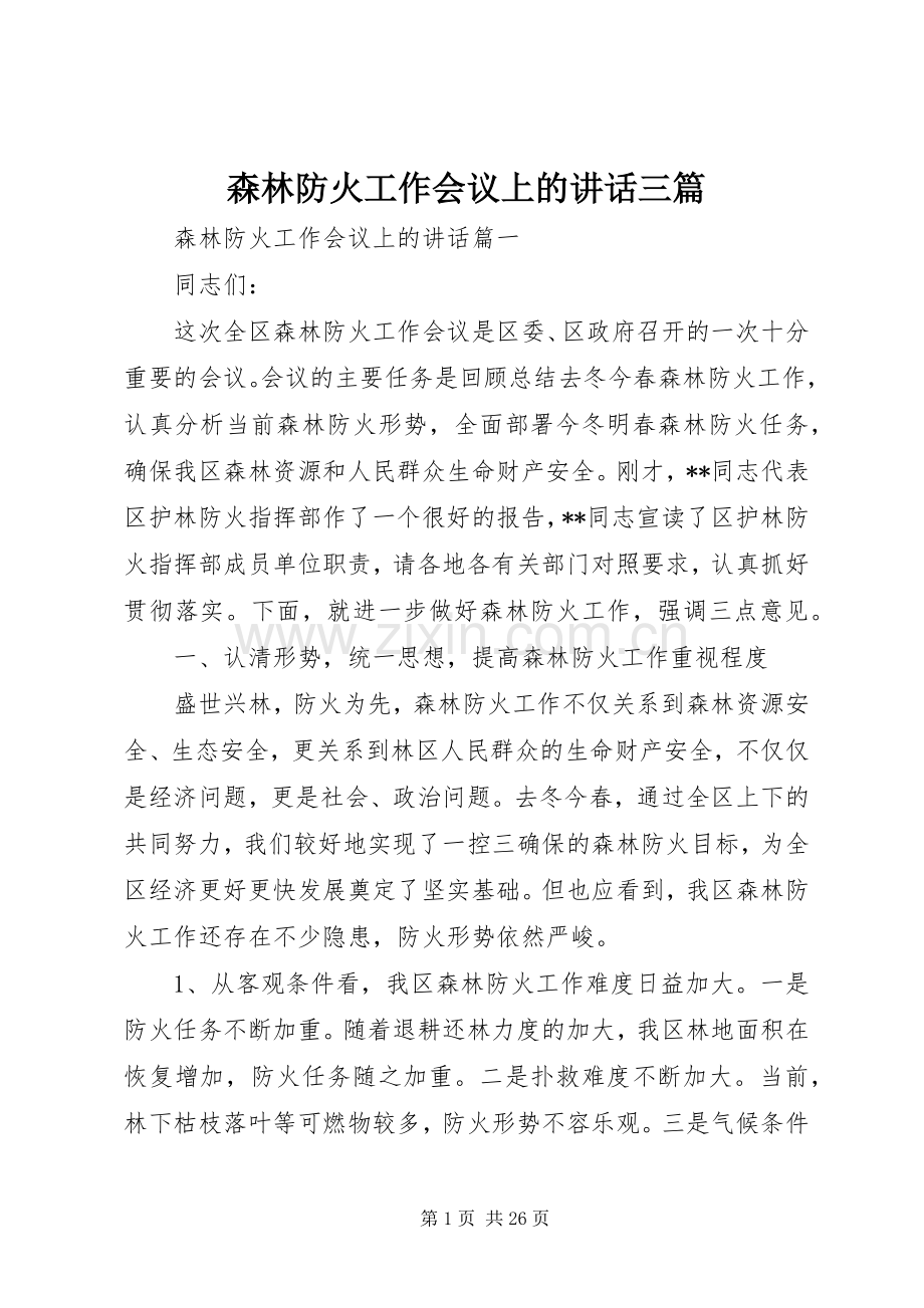 森林防火工作会议上的讲话三篇.docx_第1页