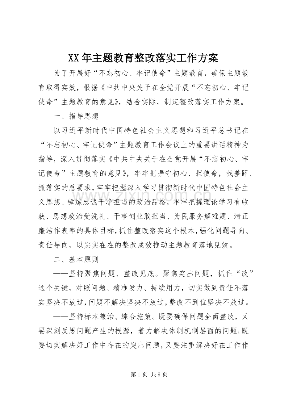 XX年主题教育整改落实工作实施方案.docx_第1页