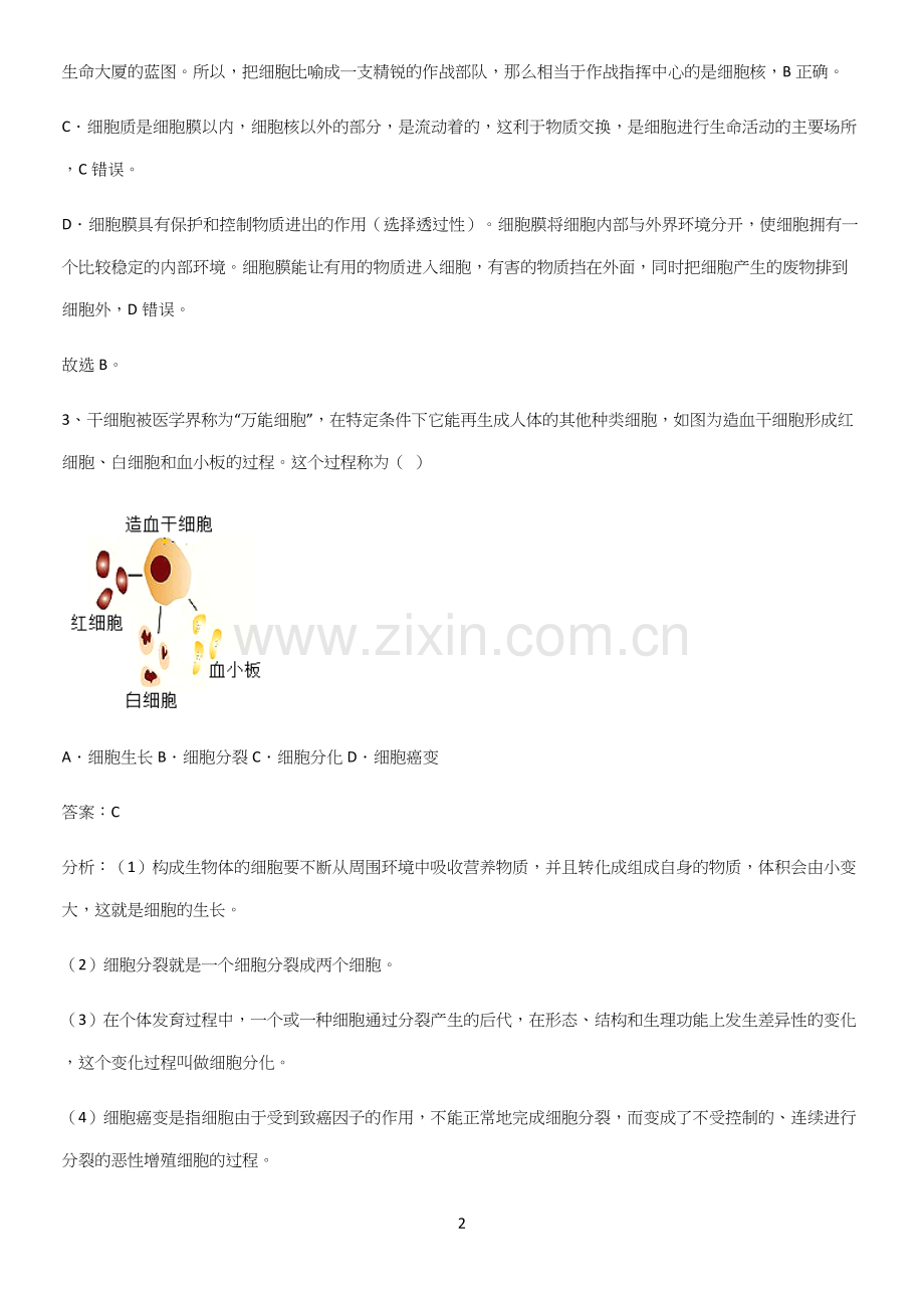 人教版2023初中生物七年级上册第二单元生物体的结构层次考点大全笔记.docx_第2页