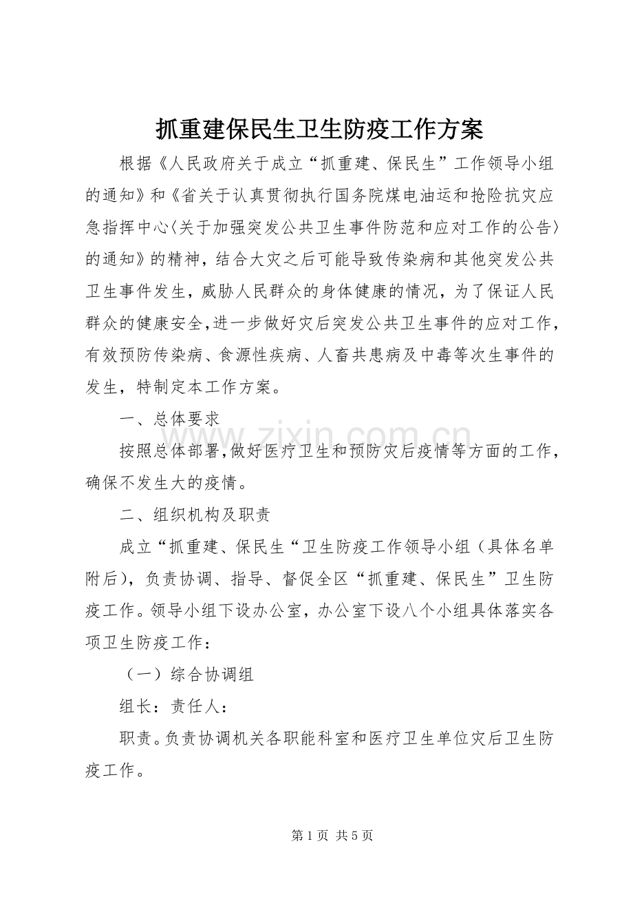 抓重建保民生卫生防疫工作实施方案.docx_第1页