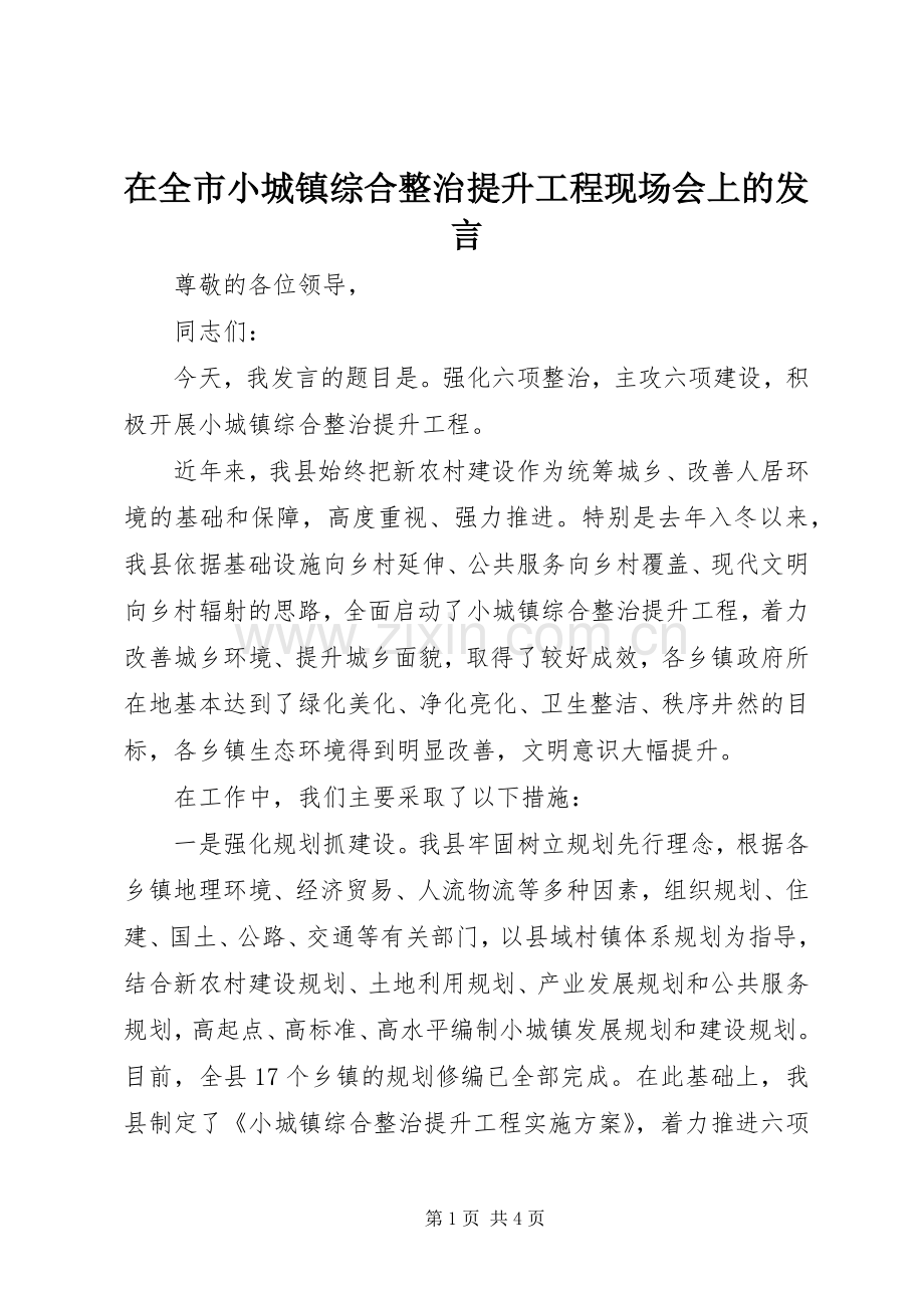 在全市小城镇综合整治提升工程现场会上的发言稿.docx_第1页