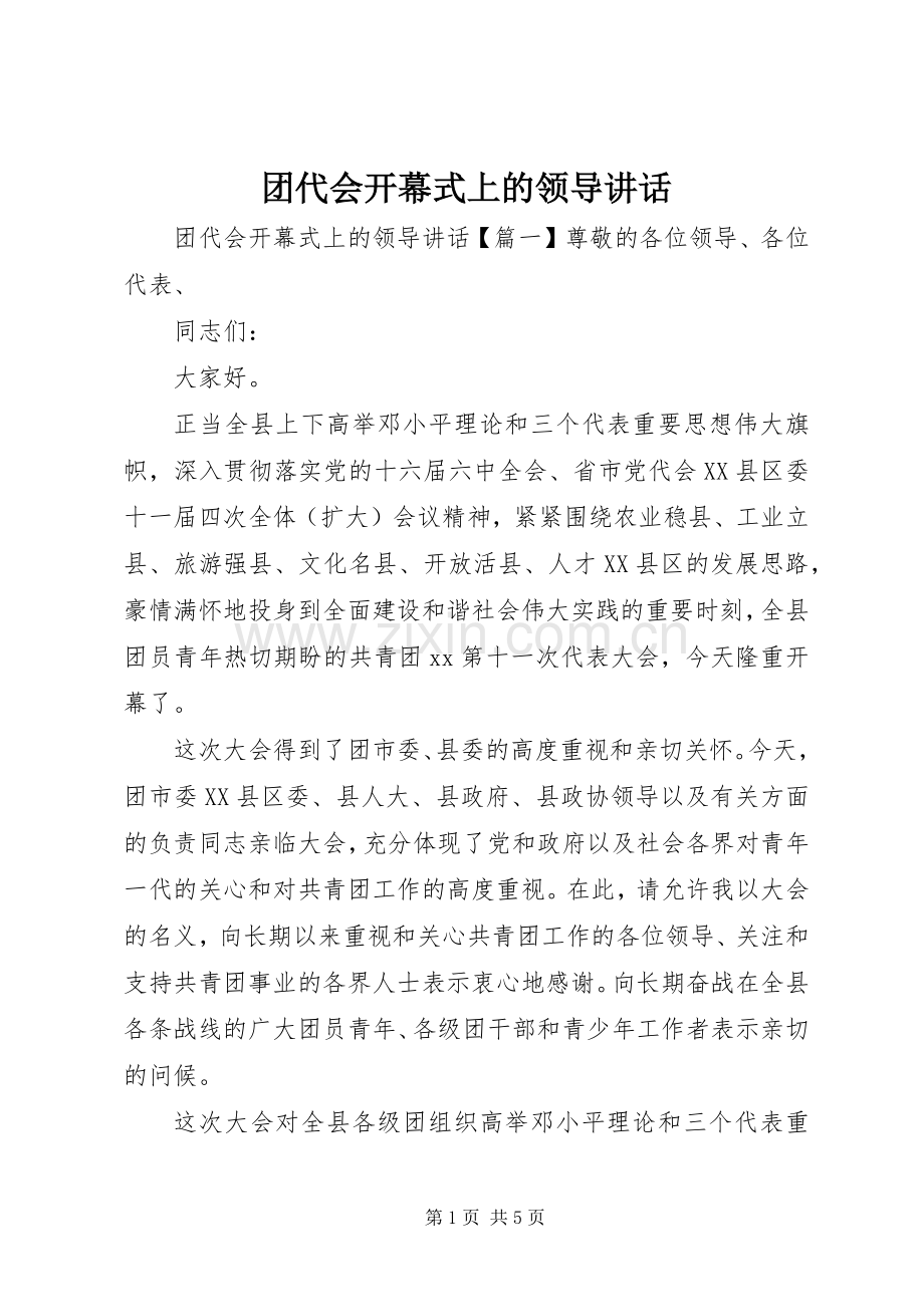 团代会开幕式上的领导讲话.docx_第1页