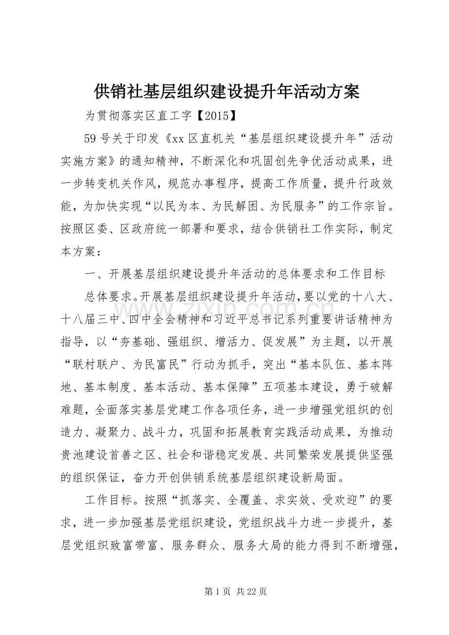 供销社基层组织建设提升年活动实施方案.docx_第1页