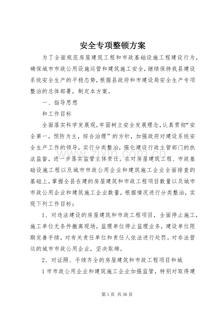 安全专项整顿实施方案.docx_第1页